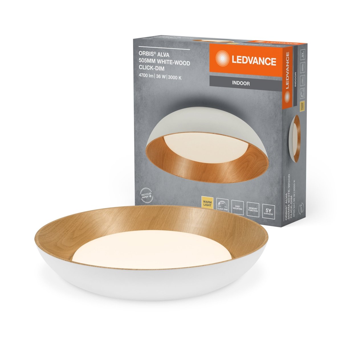 OSRAM Orbis Alva 505MM 36W 830 Click DIM biało - drewniany - eshop Ledvance PL 4099854284564