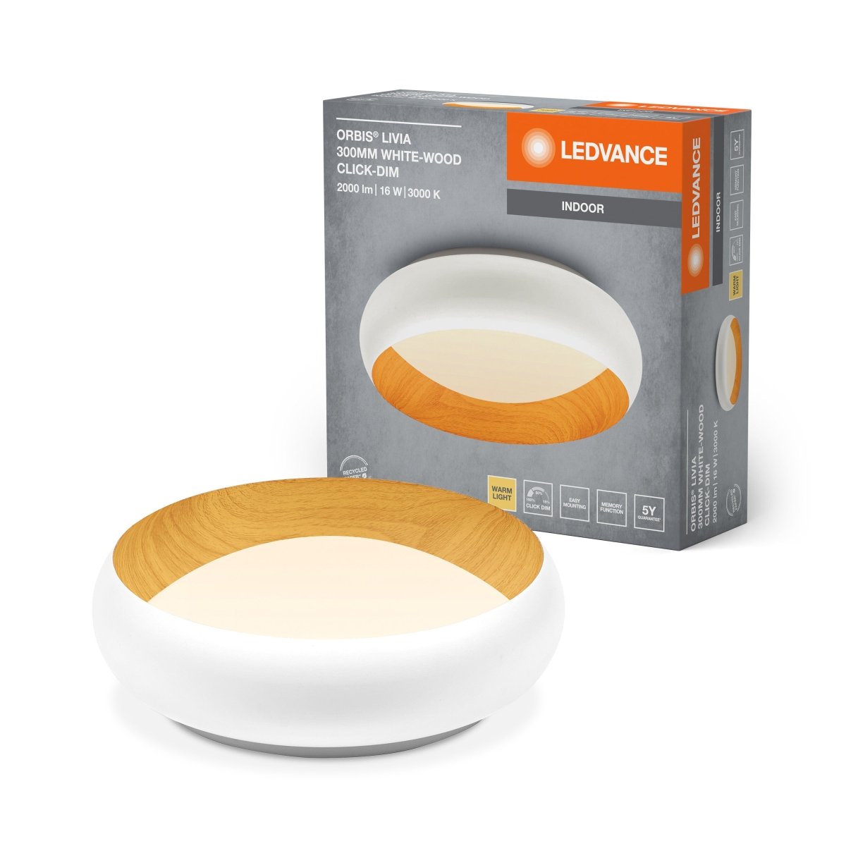 OSRAM Orbis Livia 300MM 16W 830 Click DIM biało - drewniany - eshop Ledvance PL 4099854283987