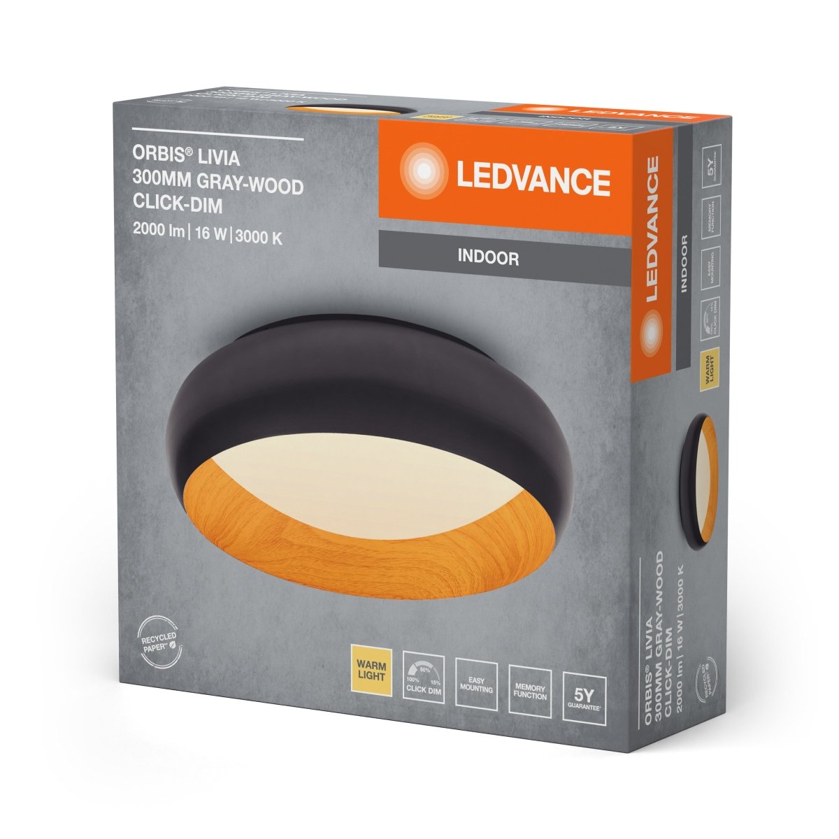 OSRAM Orbis Livia 300MM 16W 830 Click DIM szaro - drewniany - eshop Ledvance PL 4099854284083
