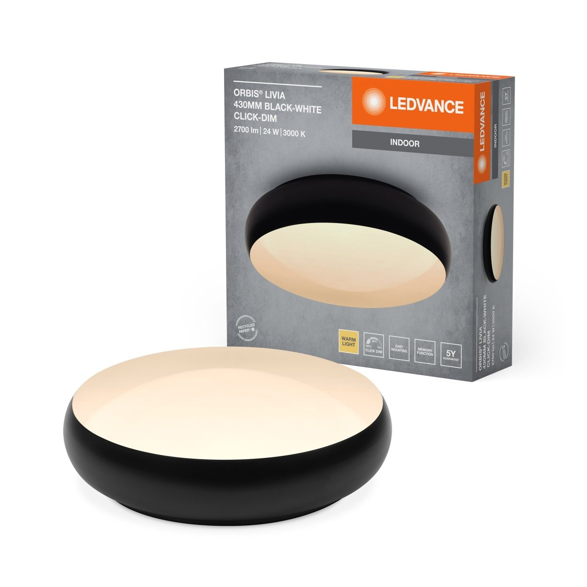 OSRAM Orbis Livia 430MM 24W 830 Click DIM czarno - biały - eshop Ledvance PL 4099854283949