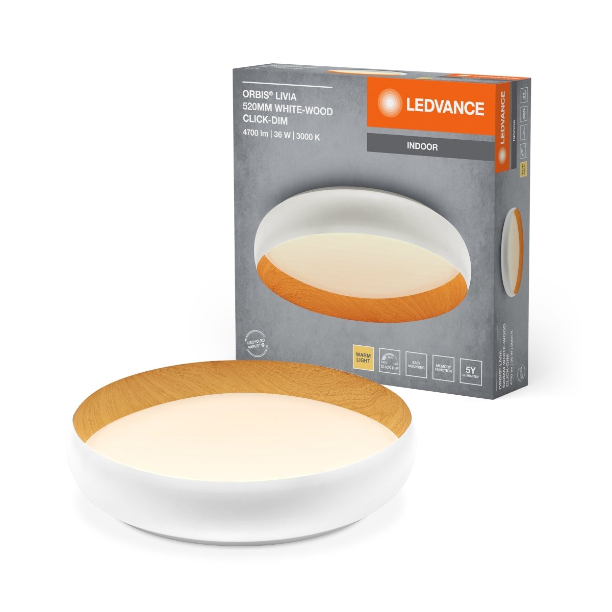 OSRAM Orbis Livia 520MM 36W 830 Click DIM biało - drewniany - eshop Ledvance PL 4099854284069