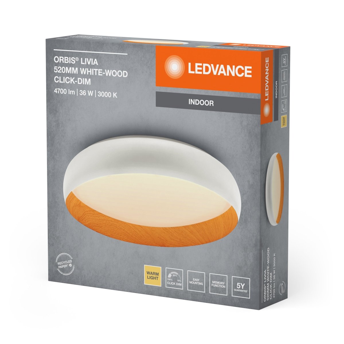 OSRAM Orbis Livia 520MM 36W 830 Click DIM biało - drewniany - eshop Ledvance PL 4099854284069