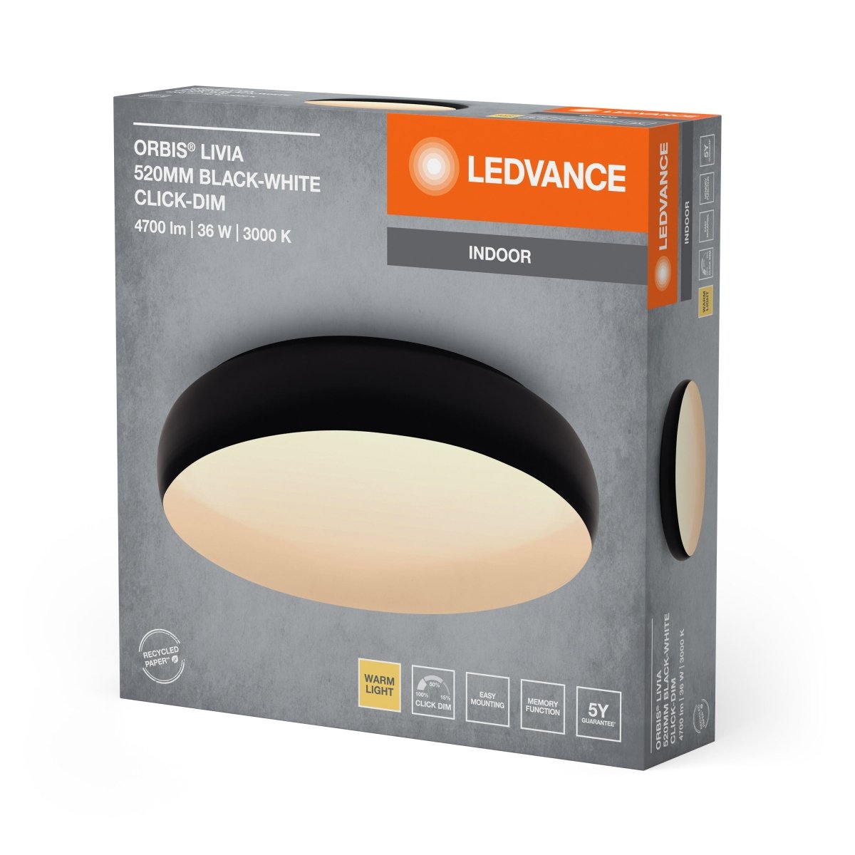 OSRAM Orbis Livia 520MM 36W 830 Click DIM czarno - biały - eshop Ledvance PL 4099854283963