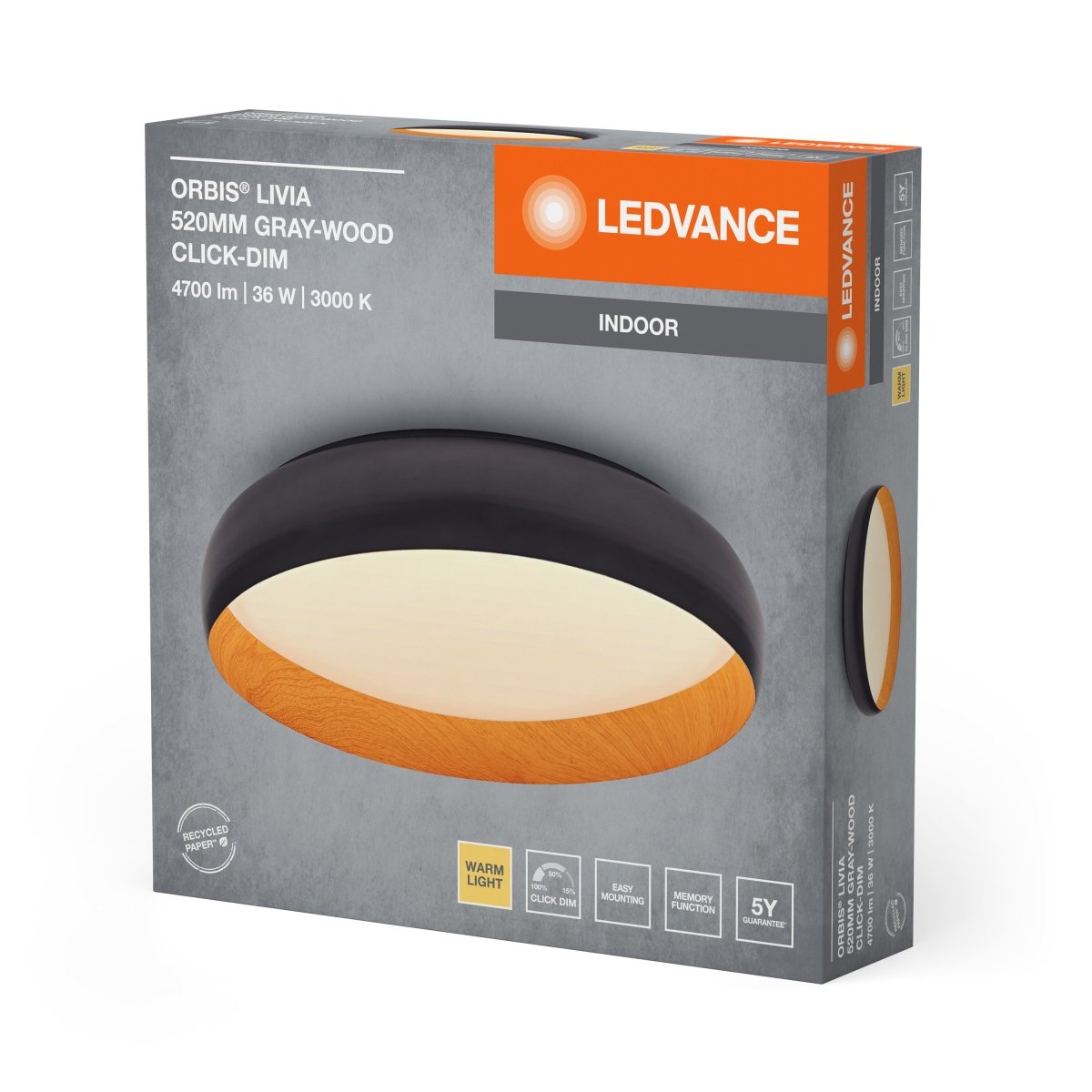 OSRAM Orbis Livia 520MM 36W 830 Click DIM szaro - drewniany - eshop Ledvance PL 4099854284120