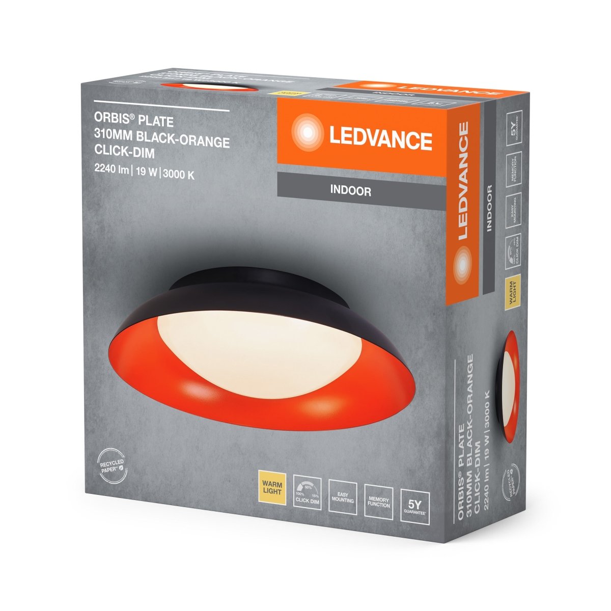 OSRAM Orbis Plate 310MM 19W Click DIM czarno - pomarańczowy - eshop Ledvance PL 4099854285899
