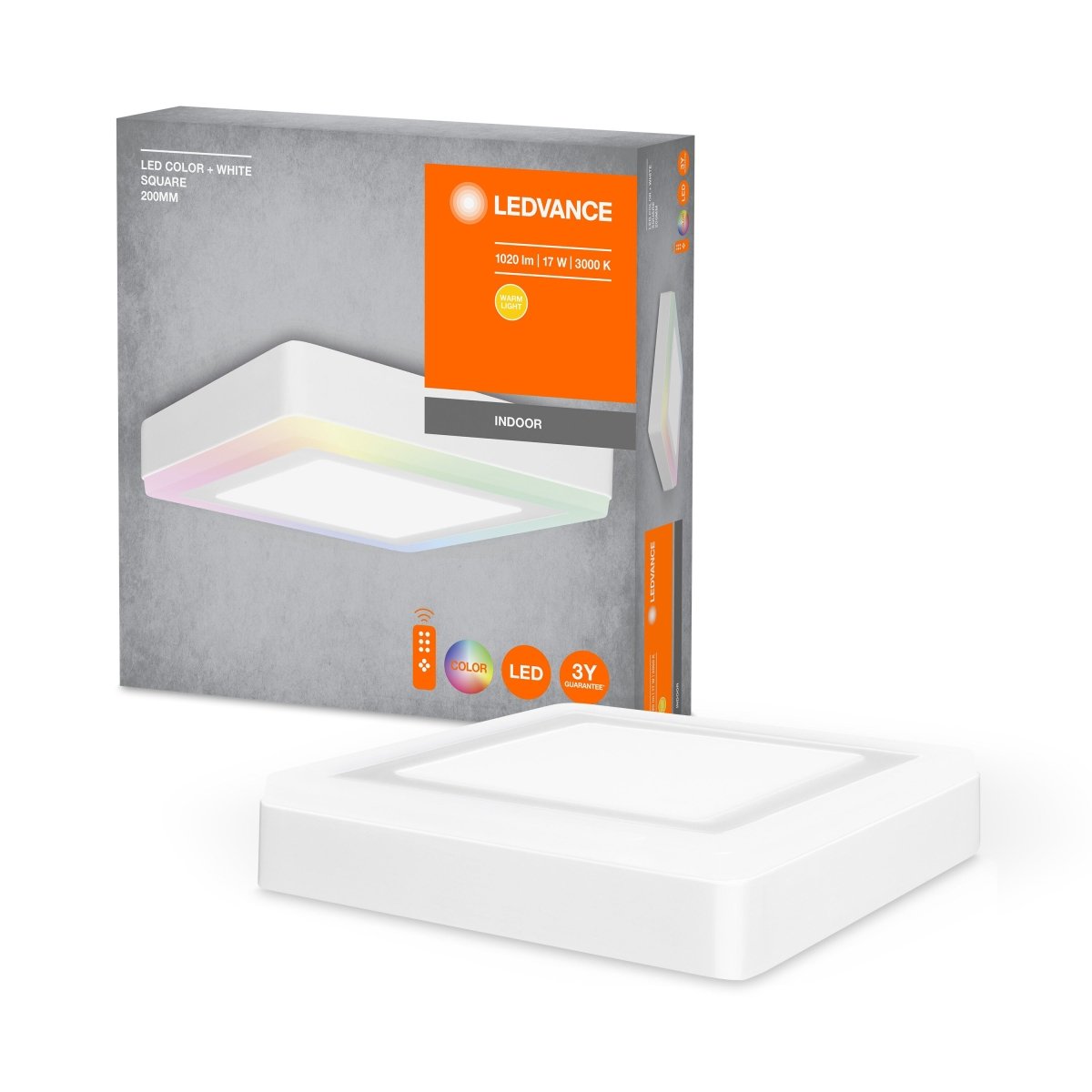 Panel LED COLOR WHITE SQ 17W RGBW, kwadratowy, 200 mm - Poland LEDVANCE e-shop 4058075227576