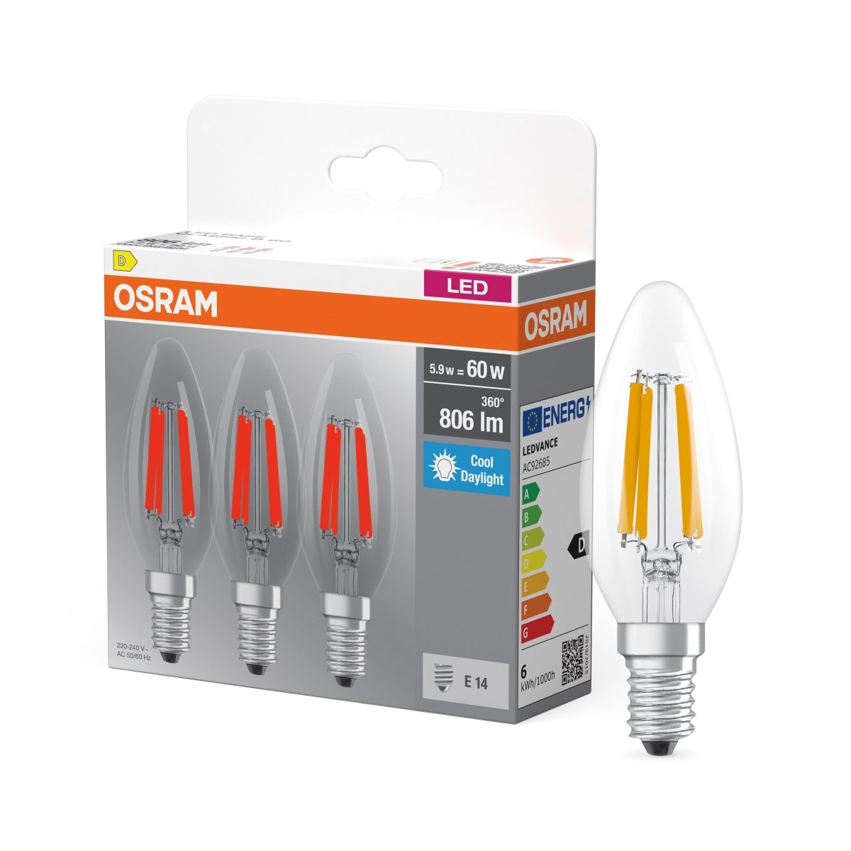Plafon LED OSRAM LED Base Classic B 60 Filament 5.9W 865 Clear E14 - Poland LEDVANCE e - shop 4099854235412