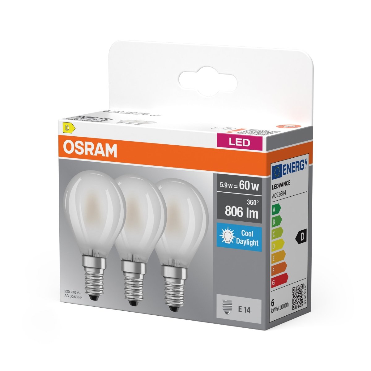 Plafon LED OSRAM LED Base Classic P 60 Filament 5.9W 865 Frosted E14 - Poland LEDVANCE e - shop 4099854235481