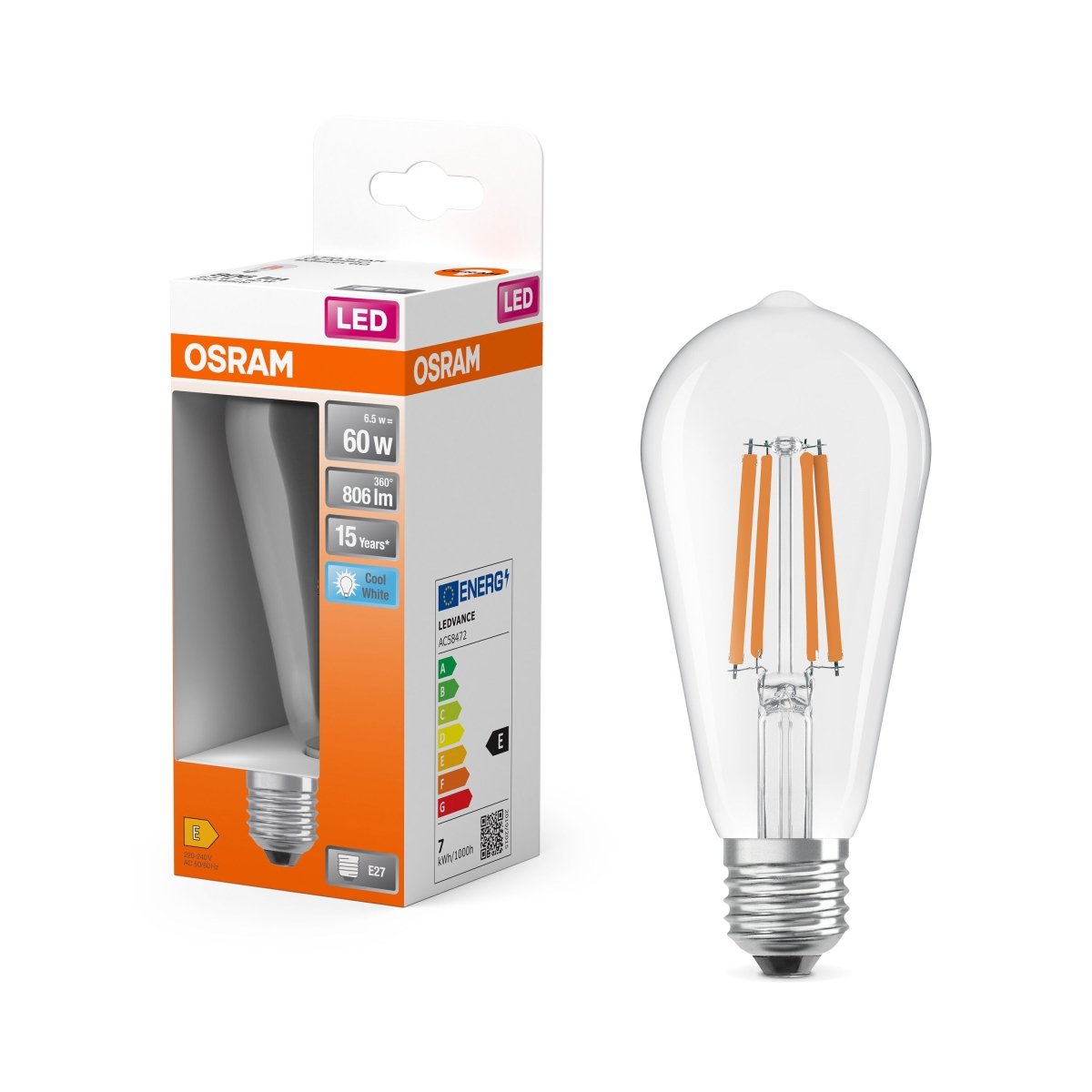 Plafon LED OSRAM LED Star Classic Edison 60 Filament 6.5W 840 Clear E27 - Poland LEDVANCE e - shop 4058075839847