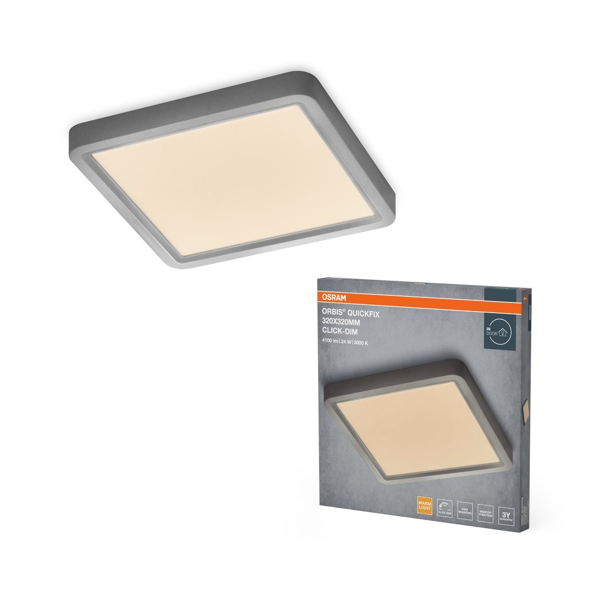 Plafon LED OSRAM Orbis Quickfix 320x320mm 24W Click Dim 830 Silver - Poland LEDVANCE e - shop 4099854604928