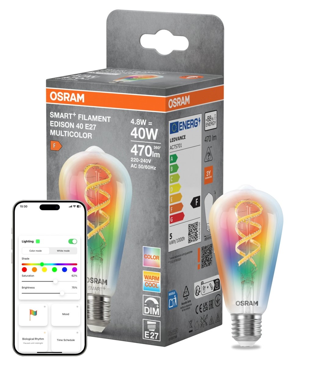 Plafon LED OSRAM SMART+ MATTER Filament Multicolor Classic Edison 40 4.8W E27 - Poland LEDVANCE e - shop 4058075850781