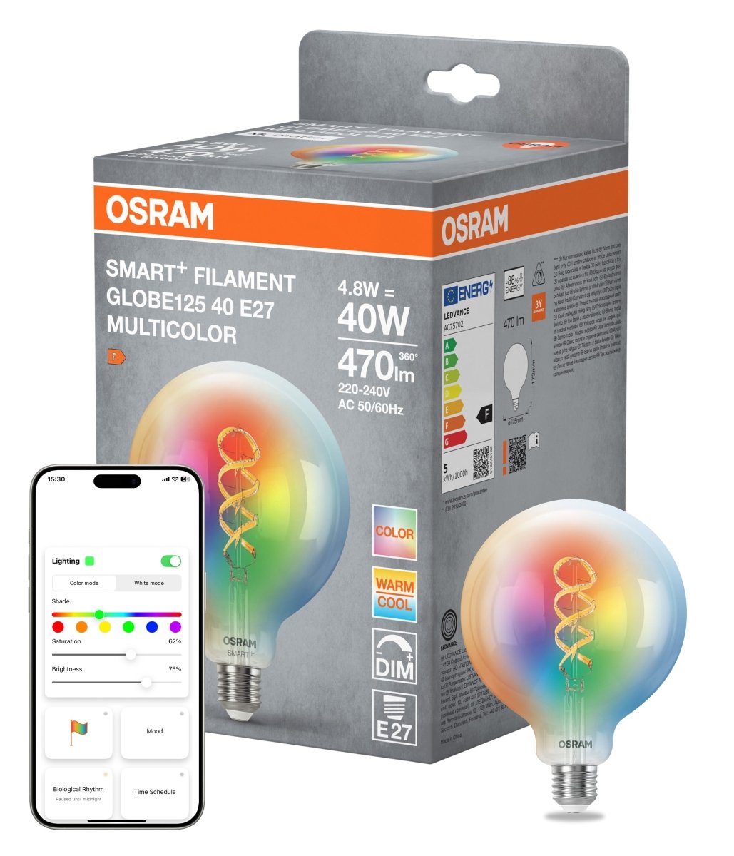 Plafon LED OSRAM SMART+ MATTER Filament Multicolor Classic Globe 125 40 4.8W E27 - Poland LEDVANCE e - shop 4058075850804