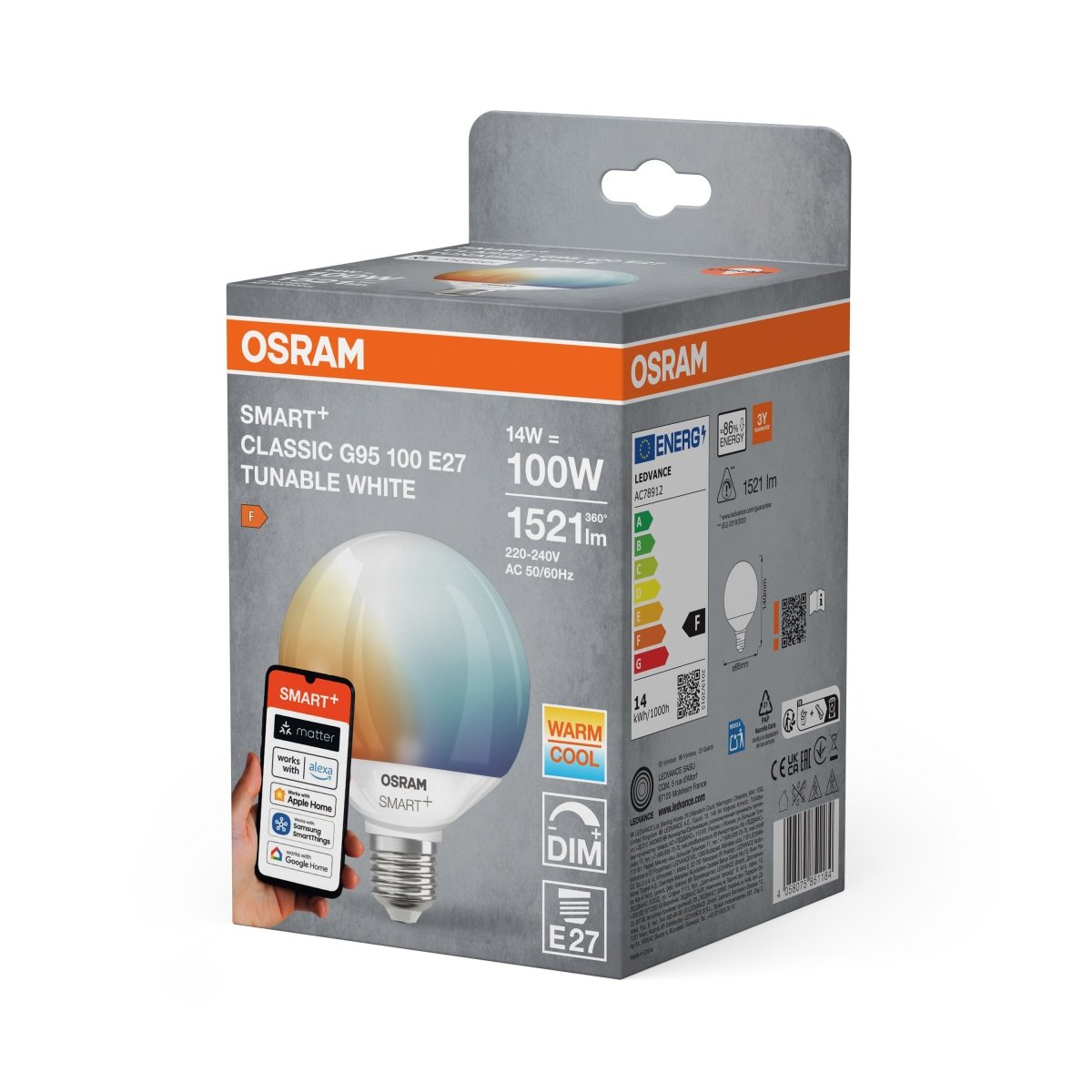 Plafon LED OSRAM SMART+ MATTER Globe 95 100 14W 827...865 TW E27 - Poland LEDVANCE e - shop 4058075851184