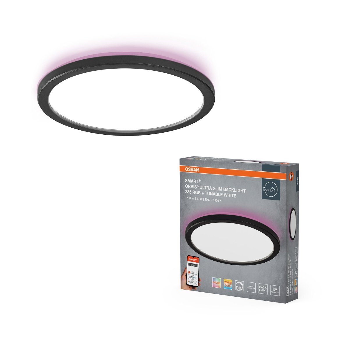 Plafon LED OSRAM SMART+ ORBIS Ultra Slim Backlight czarny 235mm RGB + TW - Poland LEDVANCE e - shop 4099854473661
