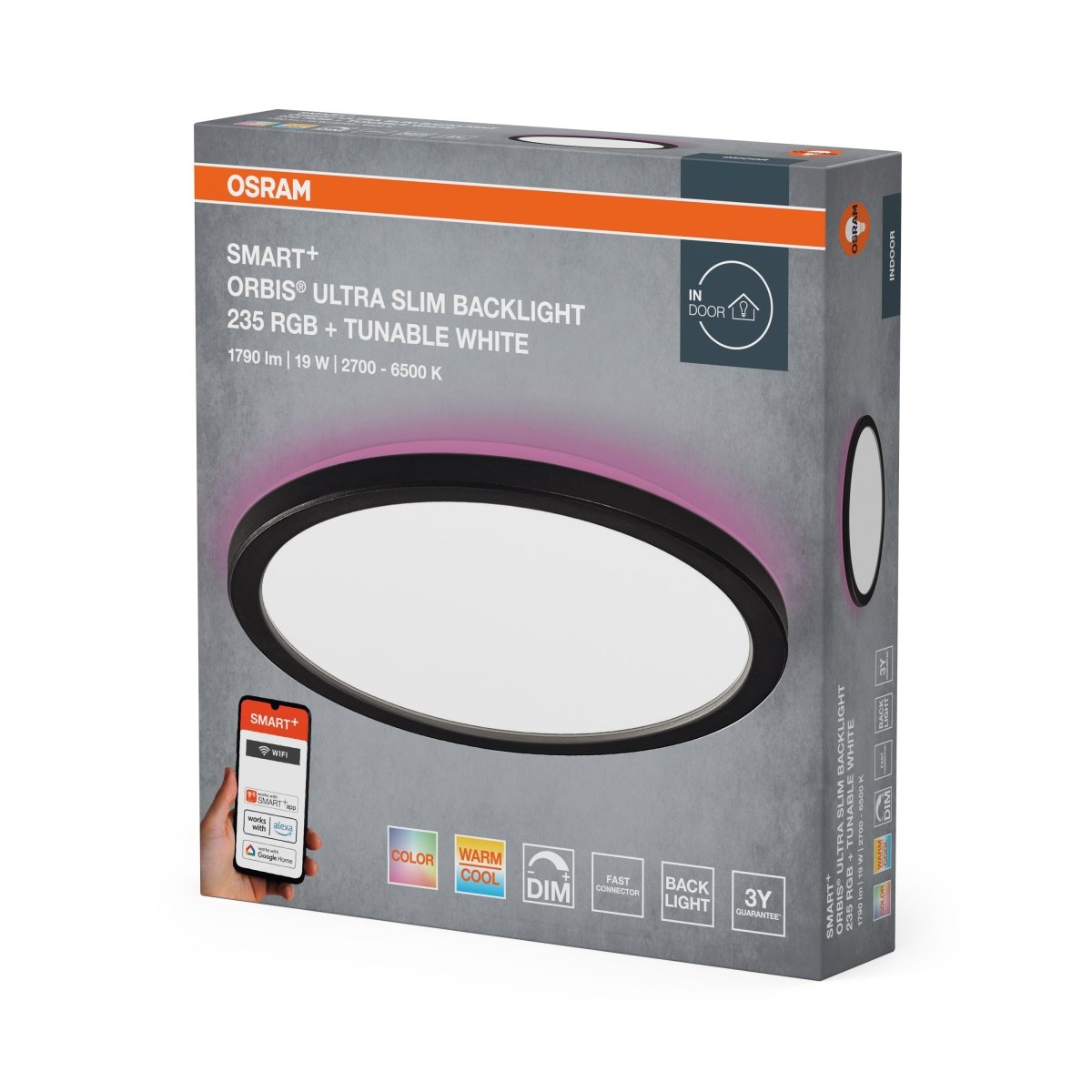 Plafon LED OSRAM SMART+ ORBIS Ultra Slim Backlight czarny 235mm RGB + TW - Poland LEDVANCE e - shop 4099854473661