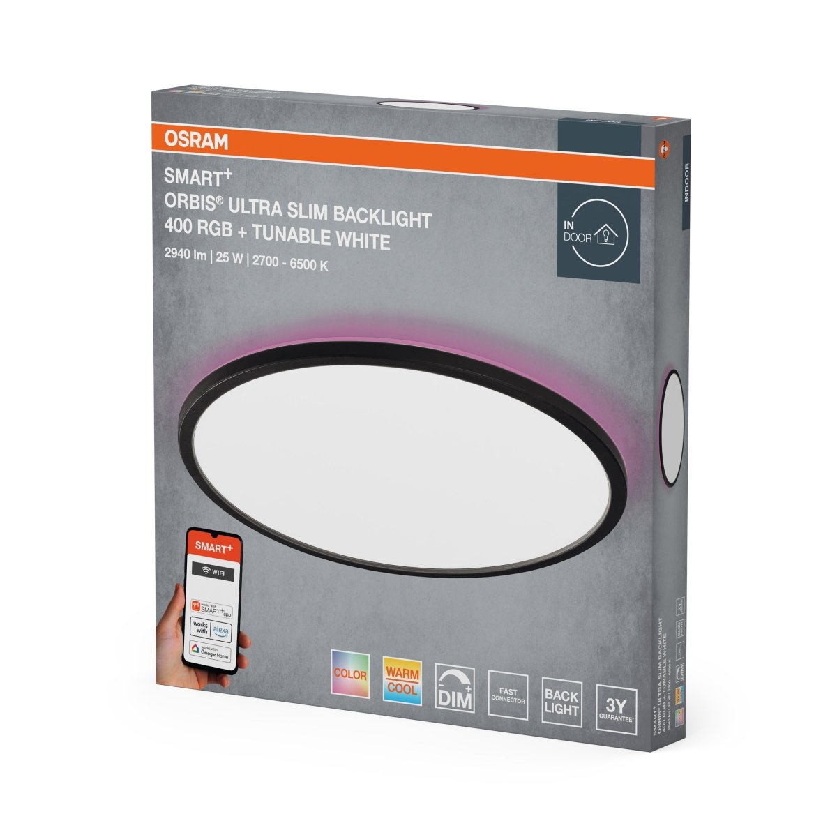 Plafon LED OSRAM SMART+ ORBIS Ultra Slim Backlight czarny 400mm RGB + TW - Poland LEDVANCE e - shop 4099854473708