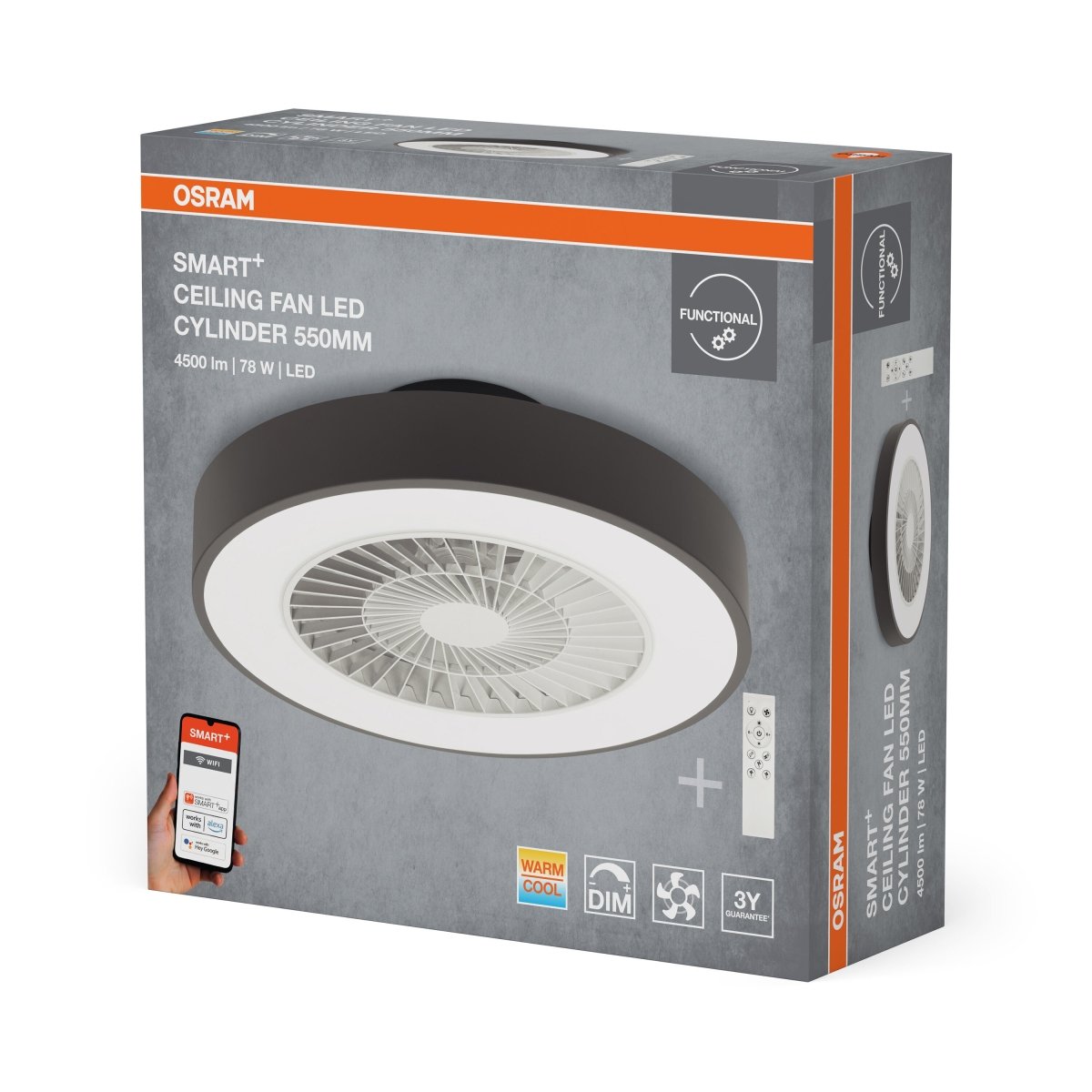 Plafon LED OSRAM SMART+ Wifi Ceiling Fan LED Cylinder 550mm + RC - Poland LEDVANCE e - shop 4099854472800