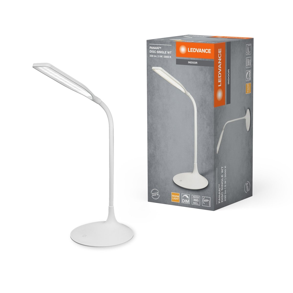 Przenośna lampka biurkowa LED PANAN Disc Single White - Poland LEDVANCE e-shop 4058075321267