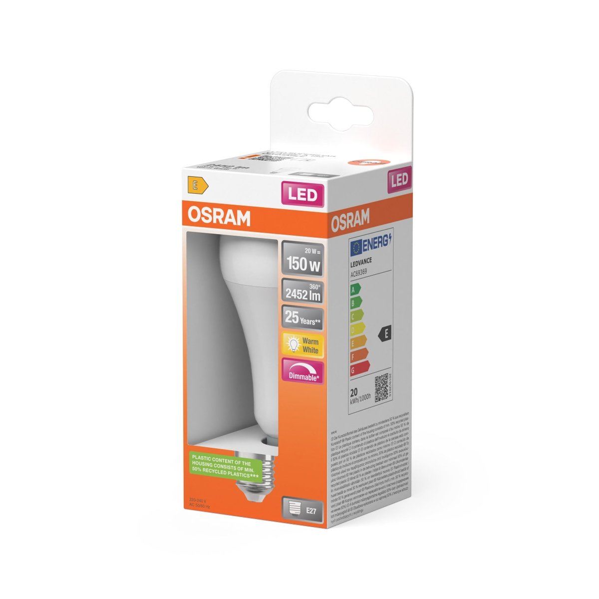 Ściemnialna Lampa LED Klasyczny krztałt E27 20W 2700K 2452 - Poland LEDVANCE e-shop 4058075433847