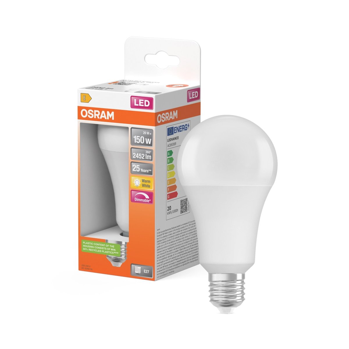 Ściemnialna Lampa LED Klasyczny krztałt E27 20W 2700K 2452 - Poland LEDVANCE e-shop 4058075433847