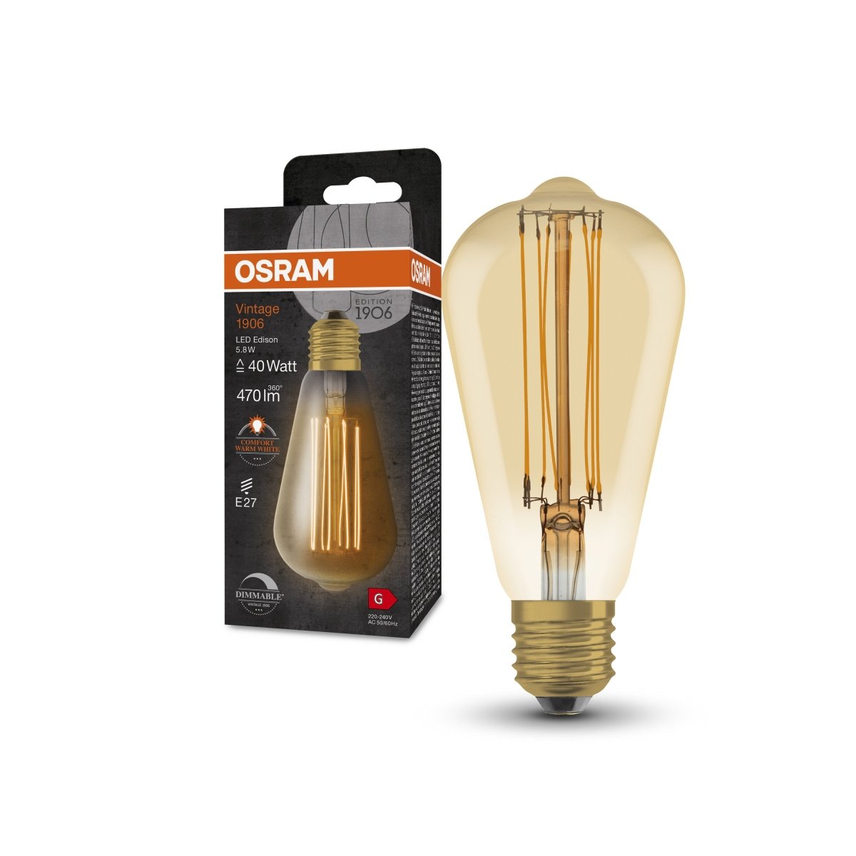 Ściemnialna Lampa LED Vintage żarówka Edisona E27 5,8W - Poland LEDVANCE e - shop 4099854091063
