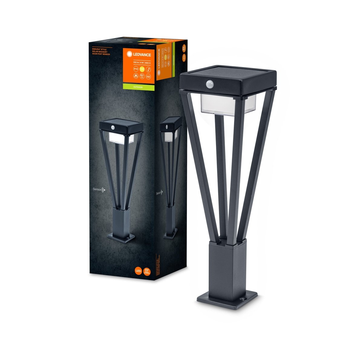 Słupek ogrodowy LED ENDURA STYLE SOLAR BOUQUET 6W, solarny, czarny, z czujnikiem ruchu i zmierzchu, ciepła 50 cm - Poland LEDVANCE e-shop 4058075564565