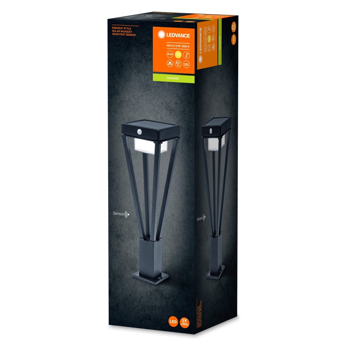 Słupek ogrodowy LED ENDURA STYLE SOLAR BOUQUET 6W, solarny, czarny, z czujnikiem ruchu i zmierzchu, ciepła 50 cm - Poland LEDVANCE e-shop 4058075564565