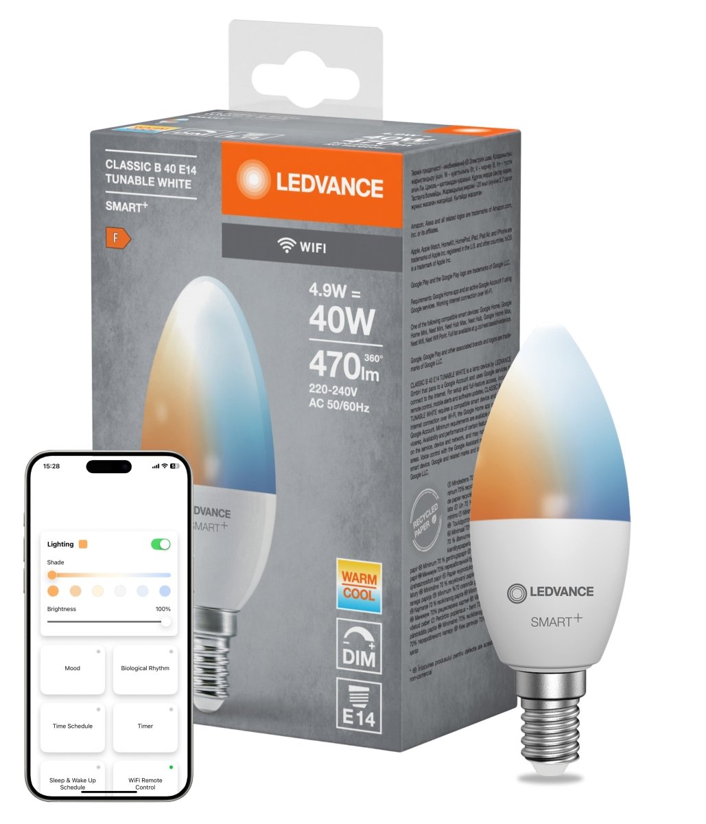 SMART żarówka LED WiFi E14 5W 1 szt., świeczka, regulowana biel - Poland LEDVANCE e-shop 4058075778573