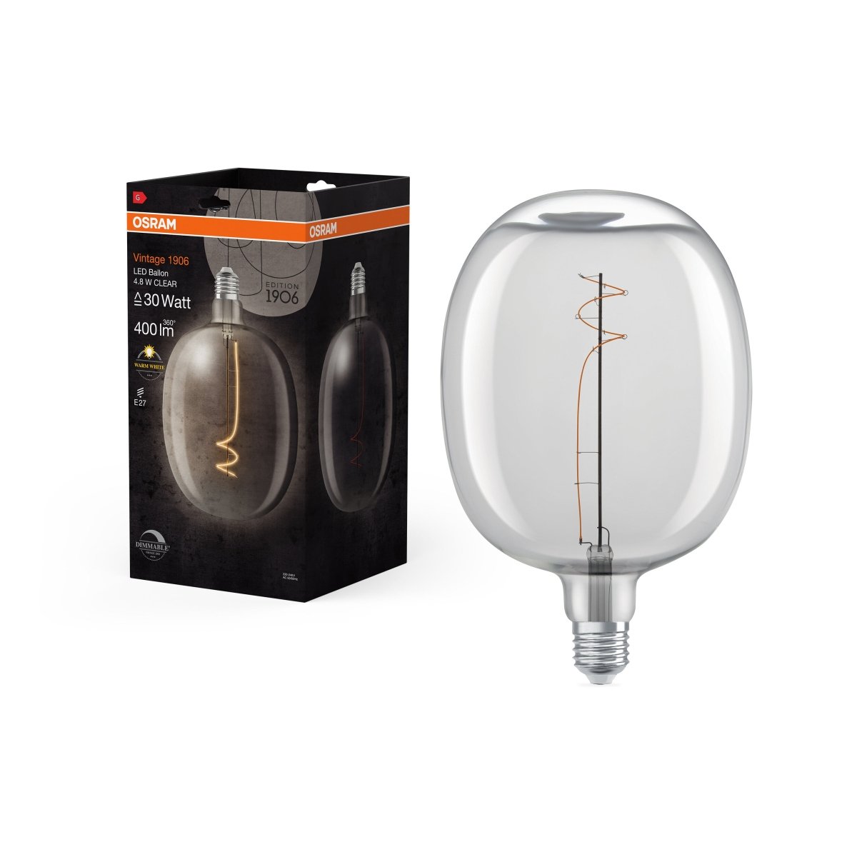 Żarówka LED 4,8W Vintage 1906 LED Big Special Shapes 30 CLEAR, ciepła. - Poland LEDVANCE e-shop 4058075761919