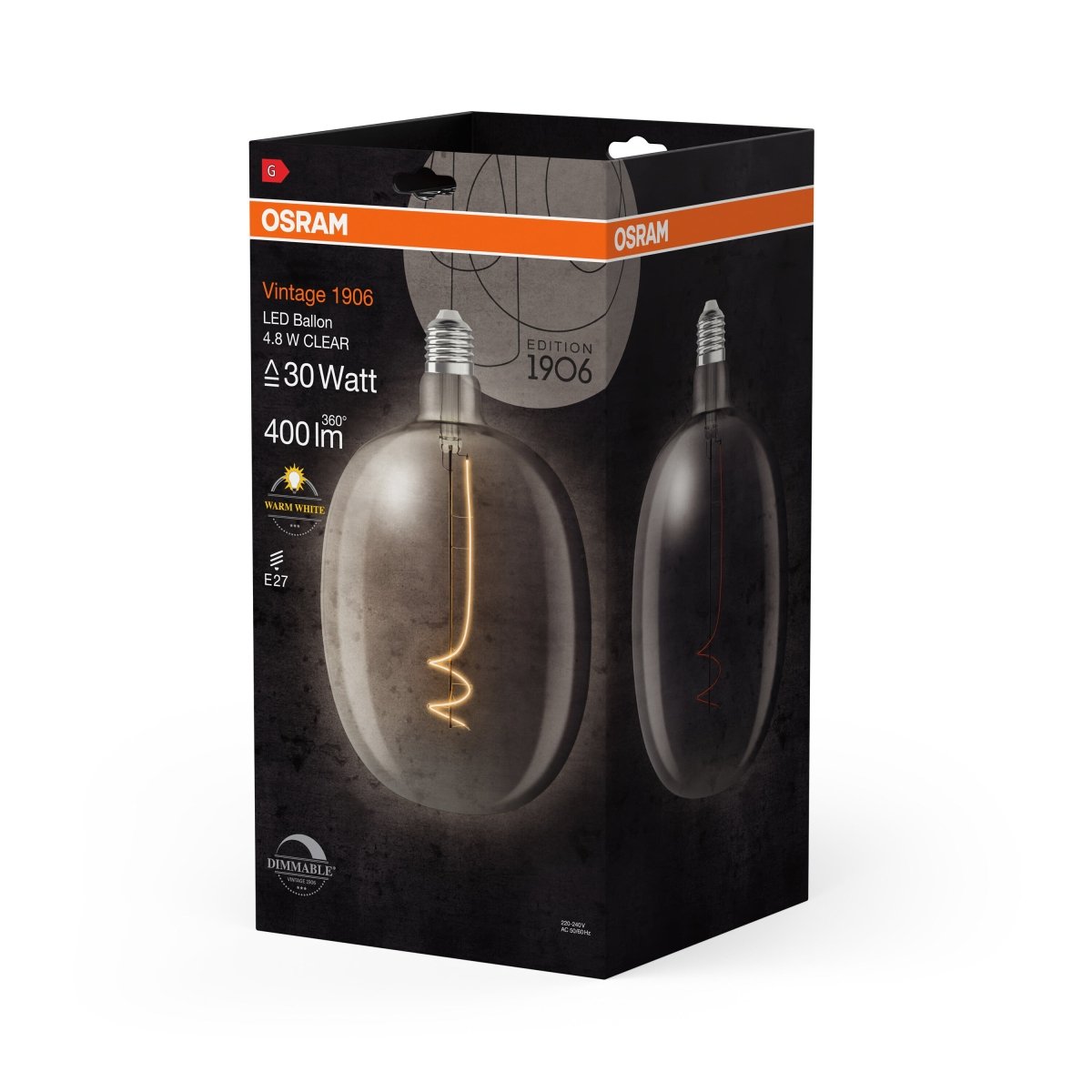 Żarówka LED 4,8W Vintage 1906 LED Big Special Shapes 30 CLEAR, ciepła. - Poland LEDVANCE e-shop 4058075761919
