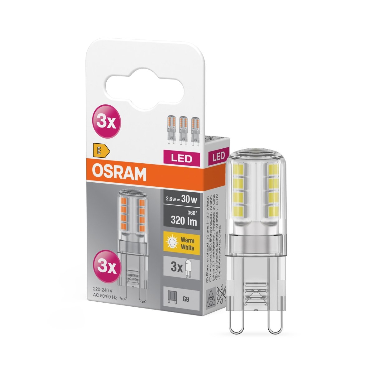 Żarówka LED BASE PIN G9 220-240V 2,6W, zestaw 3 szt., barwa ciepła - Poland LEDVANCE e-shop 4058075450073