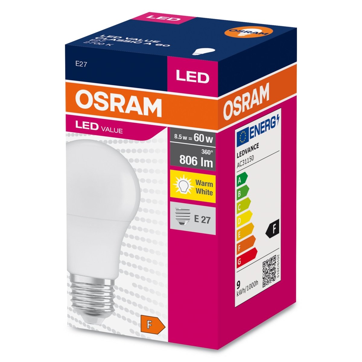 Żarówka LED CLA E27 8,5W LED VALUE OSRAM matowa, 60W, ciepła - Poland LEDVANCE e-shop 4052899326842