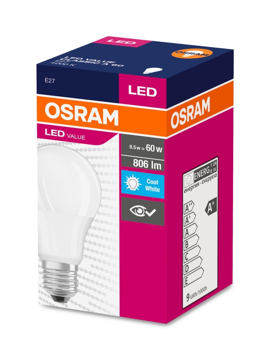Żarówka LED CLA E27 8,5W LED VALUE OSRAM matowa, 60W, neutralna - Poland LEDVANCE e-shop 4052899973381