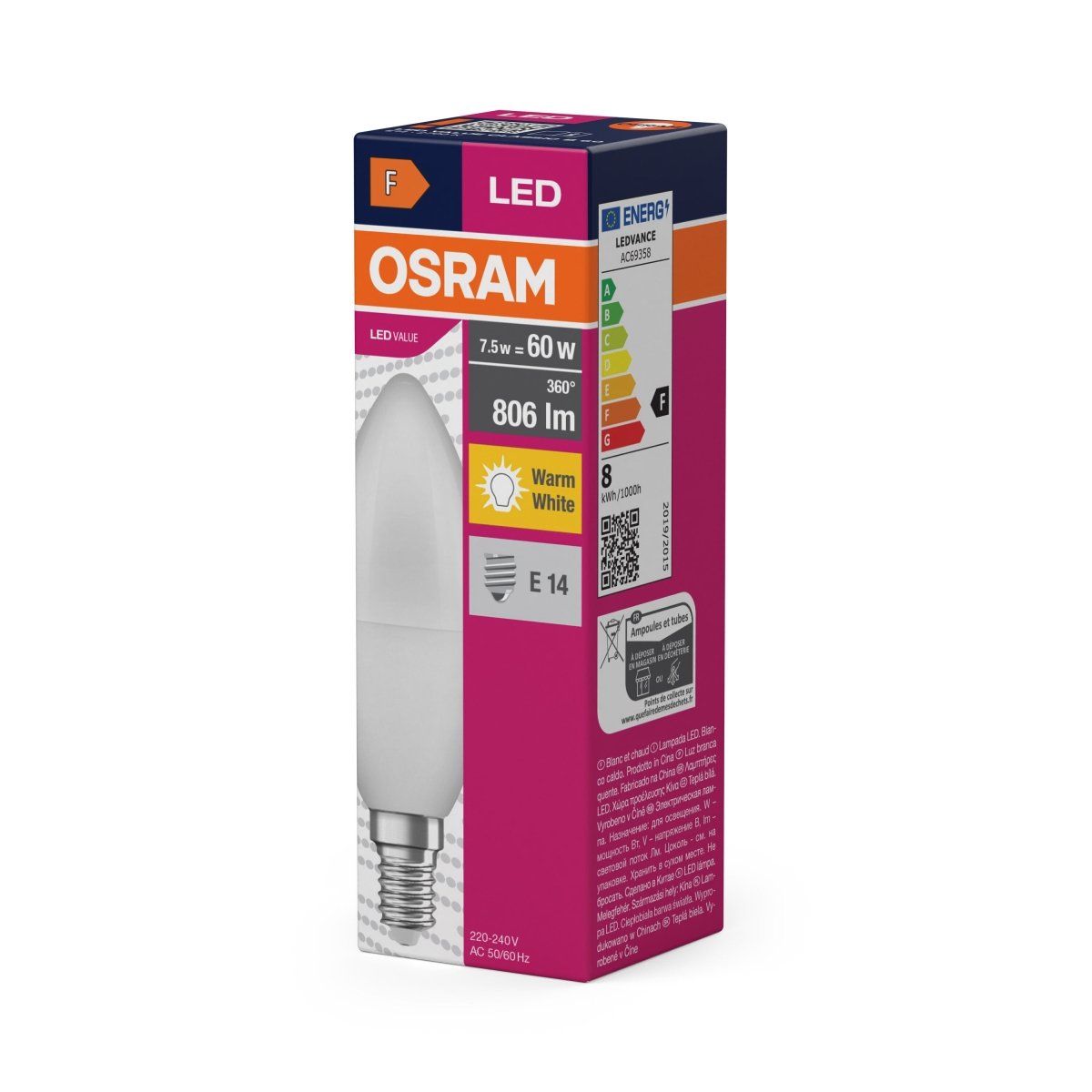Żarówka LED CLB E14 7W LED VALUE OSRAM matowa, 60W, ciepła - Poland LEDVANCE e-shop 4058075152915