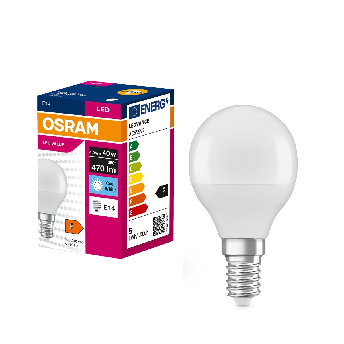 Żarówka LED CLP E14 4,9W LED VALUE OSRAM matowa, 40W, barwa - Poland LEDVANCE e-shop 4058075147911