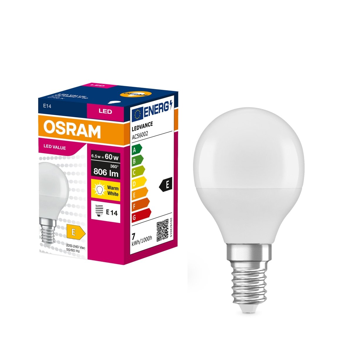 Żarówka LED CLP E14 7W LED VALUE OSRAM matowa, 60W, ciepła - Poland LEDVANCE e-shop 4058075152939