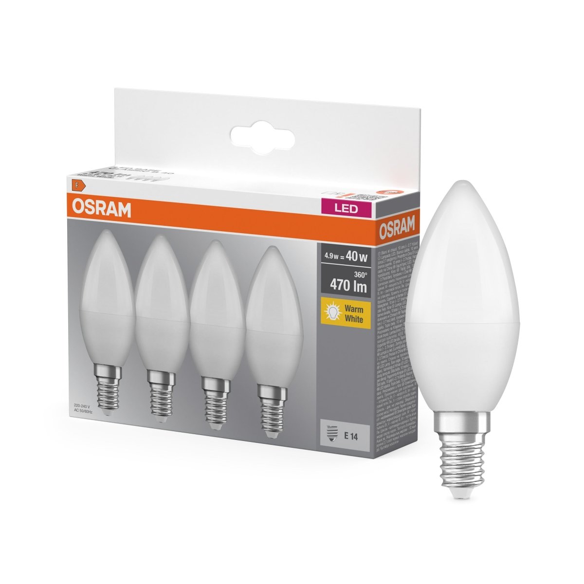 Żarówka LED E14 4,9W BASE 4 szt., świeczka, matowa, barwa ciepła - Poland LEDVANCE e-shop 4058075819474