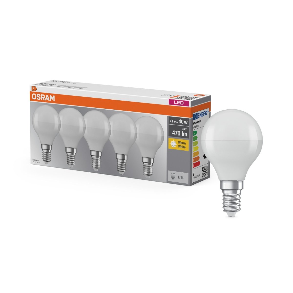 Żarówka LED E14 4,9W BASE CLASSIC 5 szt., matowa, barwa ciepła - Poland LEDVANCE e-shop 4058075152731