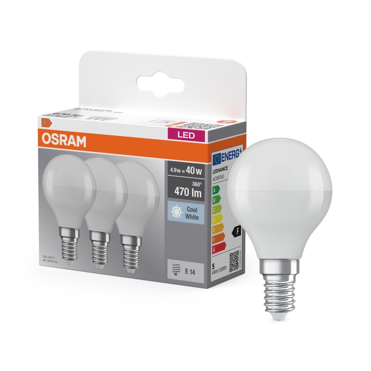 Żarówka LED E14 4,9W LED BASE 1 szt. kulka, matowa, barwa zimna - Poland LEDVANCE e-shop 4058075429727