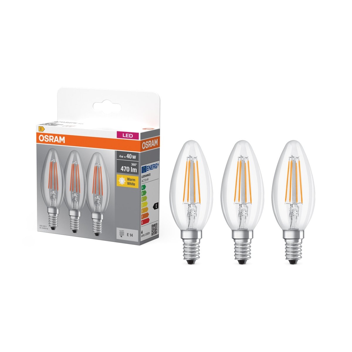 Żarówka LED E14 4W BASE 3 szt., Fil, barwa ciepła - Poland LEDVANCE e-shop 4058075819313