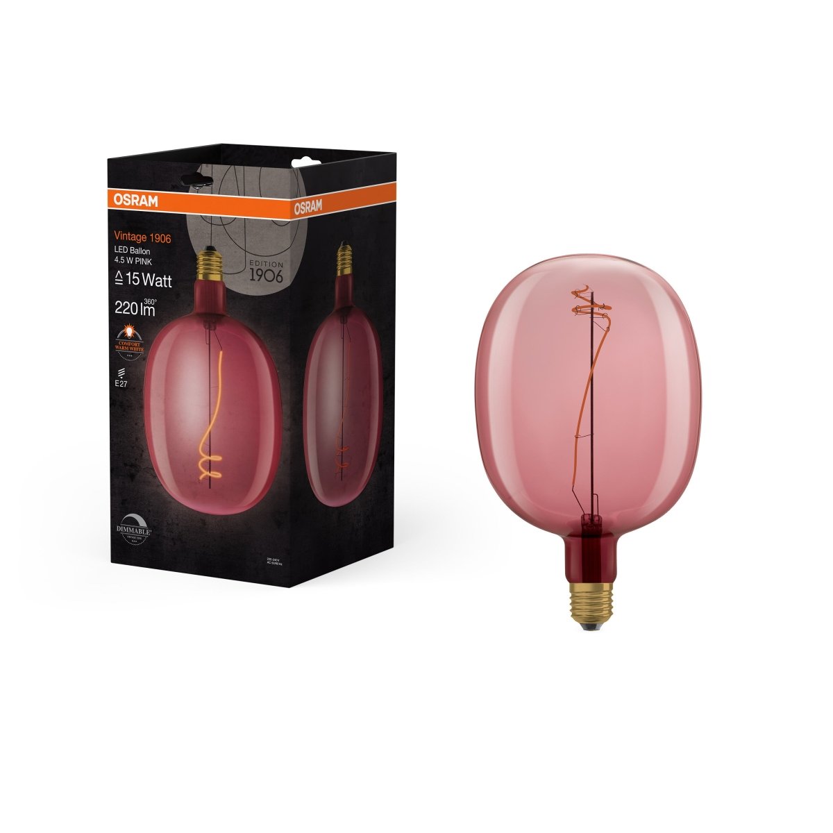 Żarówka LED E27 4,5W Vintage 1906 LED Big Special 15 PINK, ciepła. - Poland LEDVANCE e-shop 4058075761896