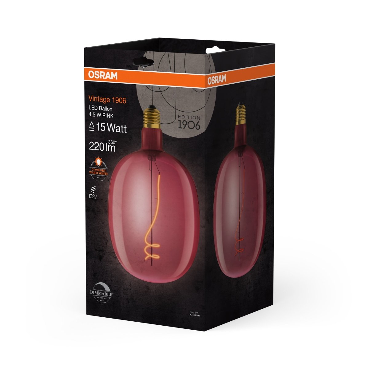 Żarówka LED E27 4,5W Vintage 1906 LED Big Special 15 PINK, ciepła. - Poland LEDVANCE e-shop 4058075761896