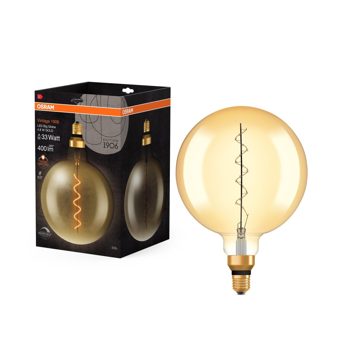 Żarówka LED E27 4,8W Vintage 1906 LED Fil Globe 33 GOLD ciepła. - Poland LEDVANCE e-shop 4058075761698