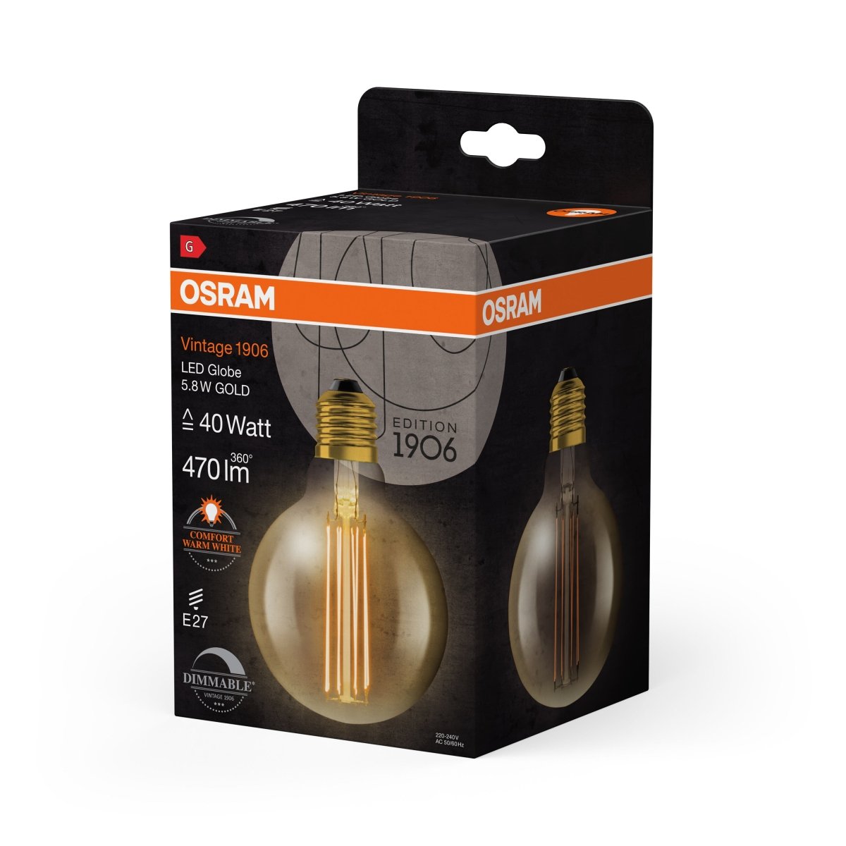 Żarówka LED E27 5,8W Vintage 1906 LED SLIM Globe 40 GOLD ciepła. - Poland LEDVANCE e-shop 4058075761759