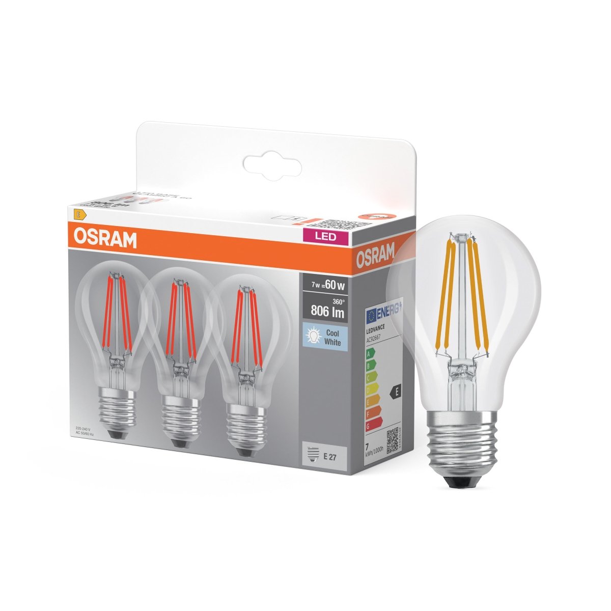 Żarówka LED E27 6,5W BASE 3 szt., Fil, barwa zimna - Poland LEDVANCE e-shop 4058075819535