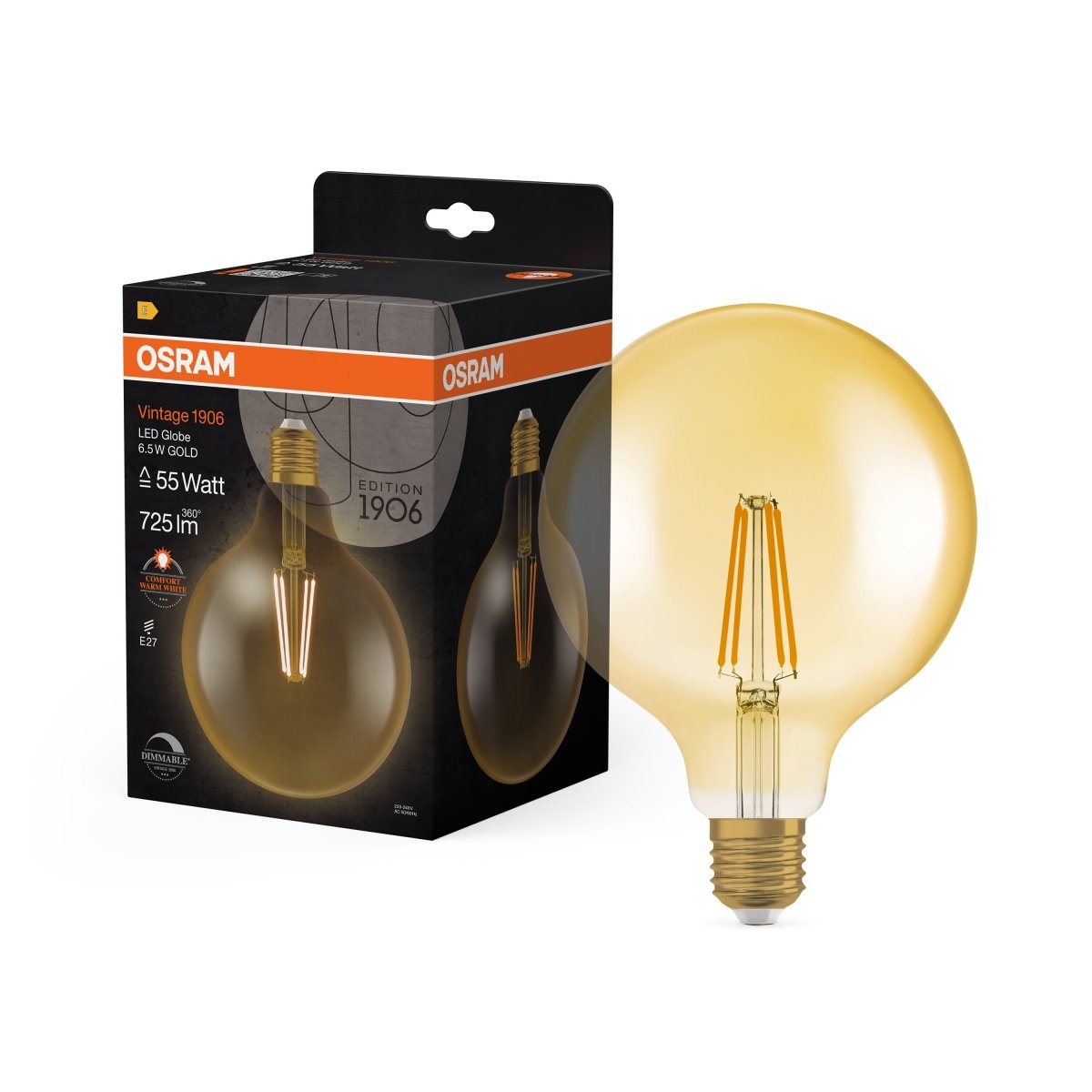 Żarówka LED E27 6,5W Vintage 1906 LED Globe 55 GOLD ciepła. - Poland LEDVANCE e-shop 4058075808997