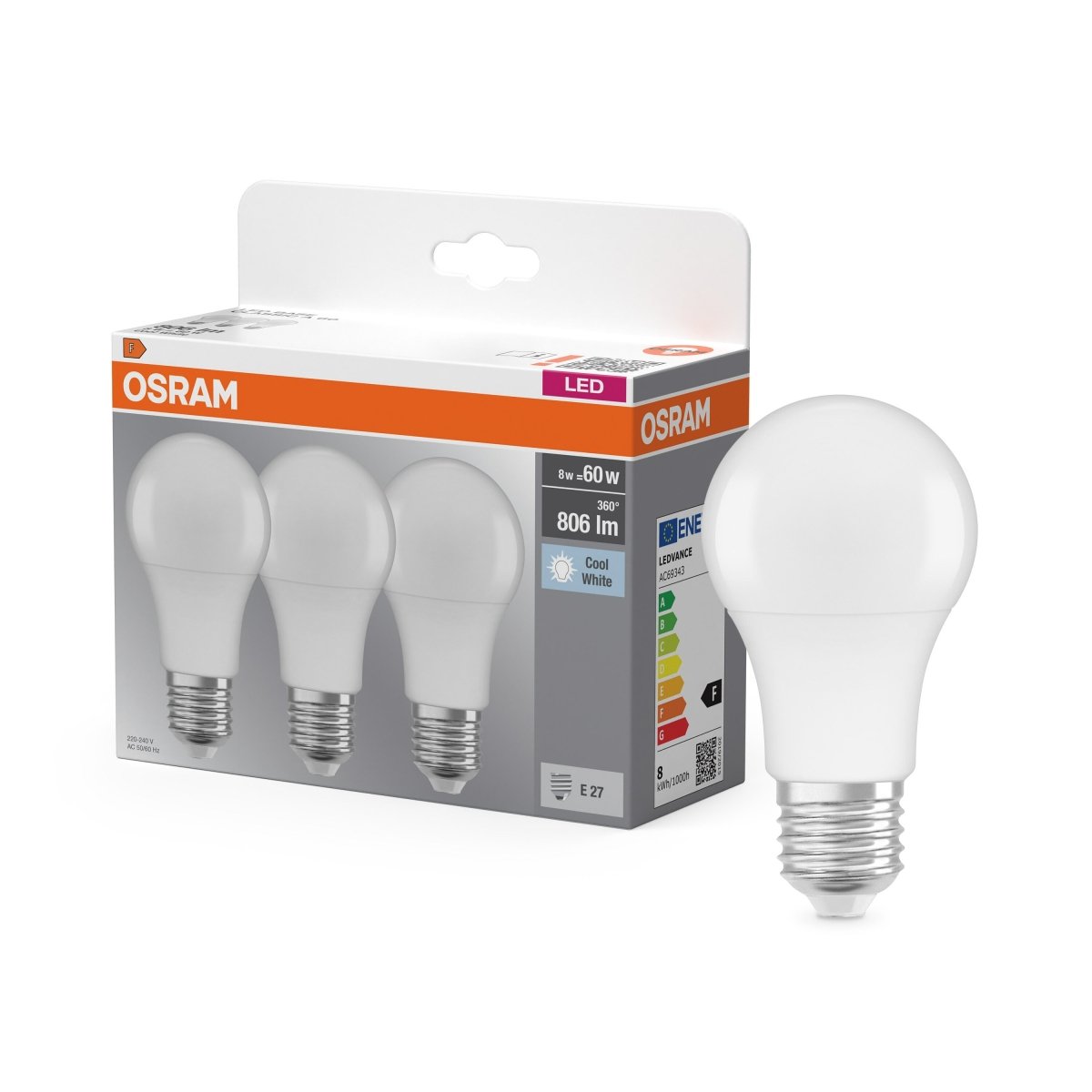 Żarówka LED E27 8,5W BASE CLASSIC 3 szt., matowa, barwa zimna - Poland LEDVANCE e-shop 4058075127531