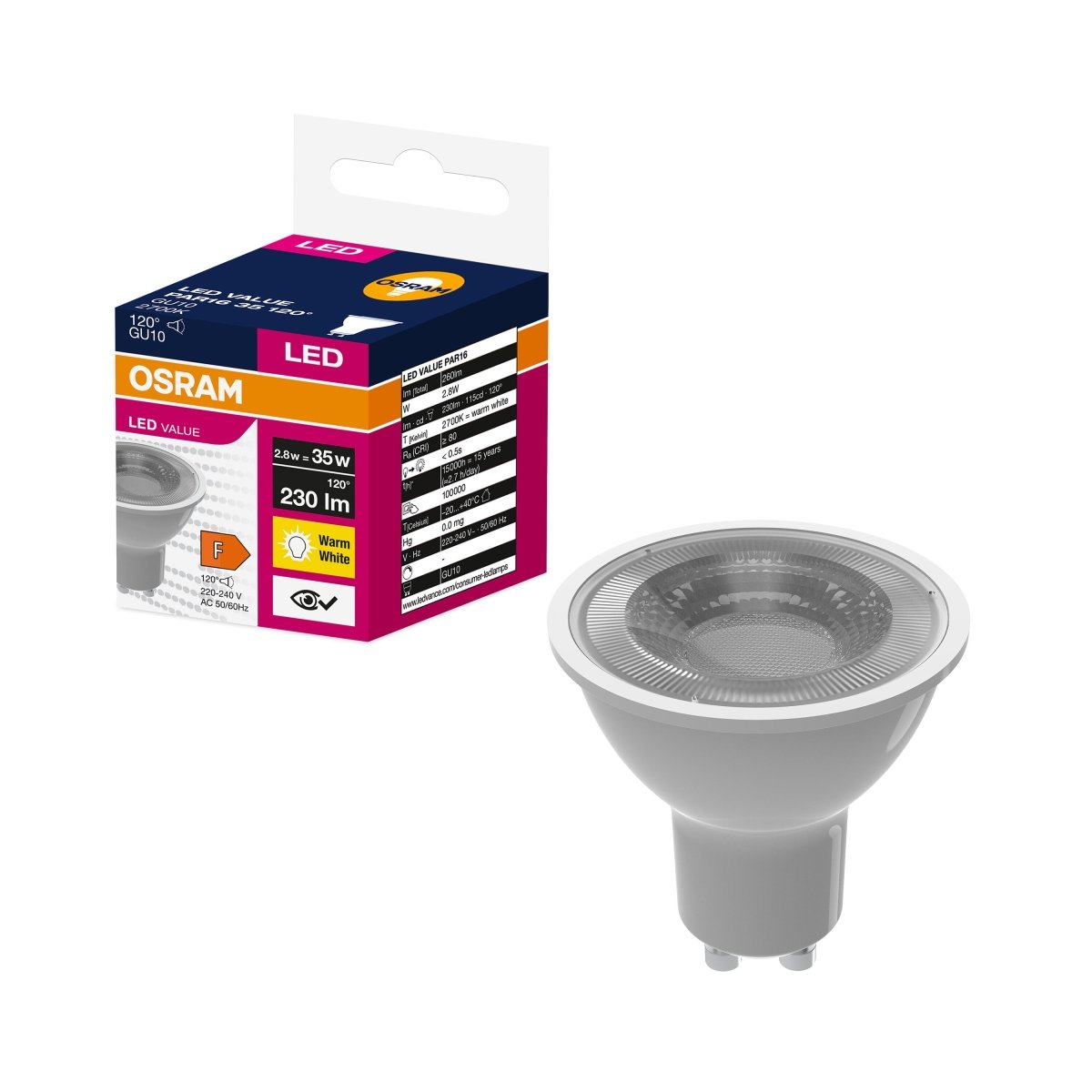 Żarówka LED GU10 2,8W LED VALUE OSRAM, 35W, 120 st., ciepła, 1 szt. - Poland LEDVANCE e-shop 4058075198944
