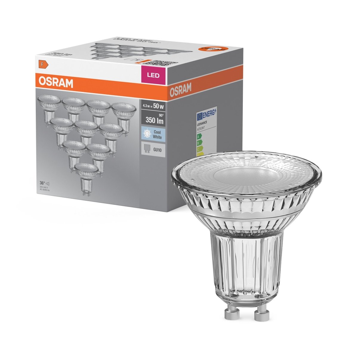 Żarówka LED GU10 4,3W BASE 10 szt., barwa zimna - Poland LEDVANCE e-shop 4058075036703