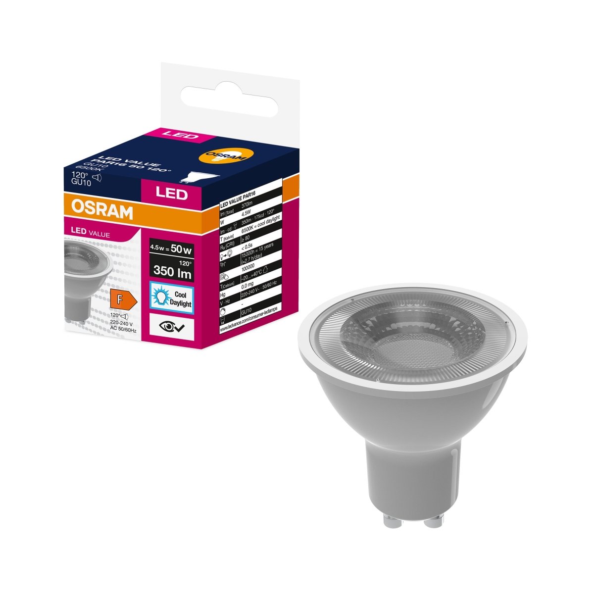 Żarówka LED GU10 4,5W LED VALUE OSRAM, 50W, 120 st., zimna1 szt. - Poland LEDVANCE e-shop 4058075198739
